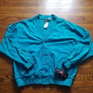 Vintage Nike Air Jordan Cardigan Sweater Teal Aqua Blue Mens L NWT V-Neck Jumper